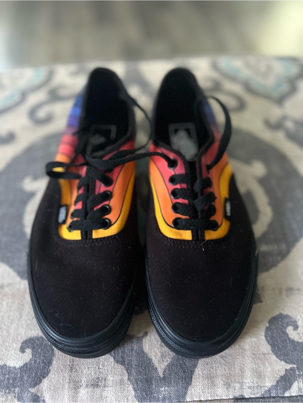 Vans Black Canvas Sneakers with Sunset Gradient Accent. Women’s size 8.5. Mens 7